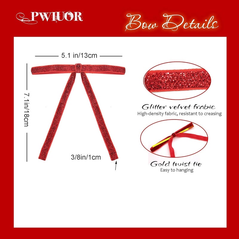 Pwiuor 30 Pcs Velvet Christmas Tree Bows Decorations, Vintage Velvet Ribbon Bows with Twist Tie for Wreath Garland Gift Wrapping Indoor Outdoor Decor (Red) - Image 5